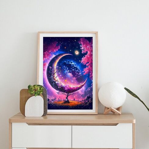 uohqhi Tree of Life DIY Diamond Painting Kit, Moon of Tree 5D Diamond Art Kit for Audult Beginner, Full Diamond Dot Diamond Painting Gemstone Art and Crafts Office Wall Decoration 12X16inches in Saudi Arabia