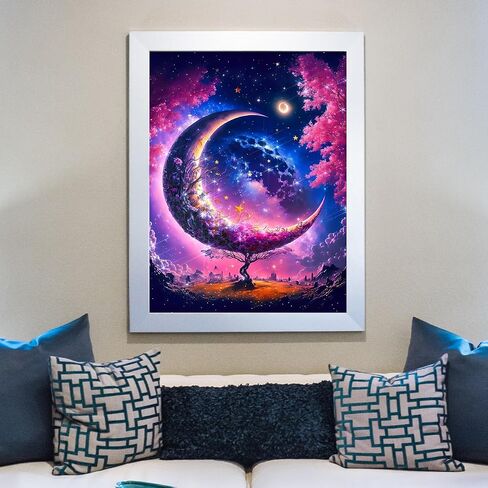 uohqhi Tree of Life DIY Diamond Painting Kit, Moon of Tree 5D Diamond Art Kit for Audult Beginner, Full Diamond Dot Diamond Painting Gemstone Art and Crafts Office Wall Decoration 12X16inches in Saudi Arabia