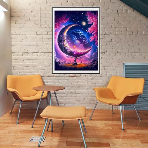 uohqhi Tree of Life DIY Diamond Painting Kit, Moon of Tree 5D Diamond Art Kit for Audult Beginner, Full Diamond Dot Diamond Painting Gemstone Art and Crafts Office Wall Decoration 12X16inches in Saudi Arabia