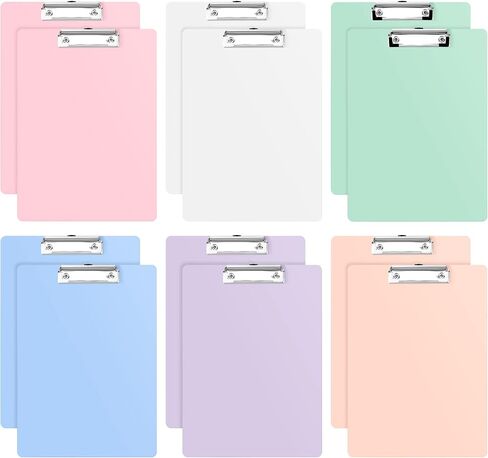 12 Pieces Plastic Clipboards Bulk Cute Assorted Color Multi Pack Clipboard A4 Letter Size Clip Board with Low Profile Clip for Paper Office School Classroom Teacher Kids Supplies, 12.32 x 8.9 Inch in Saudi Arabia