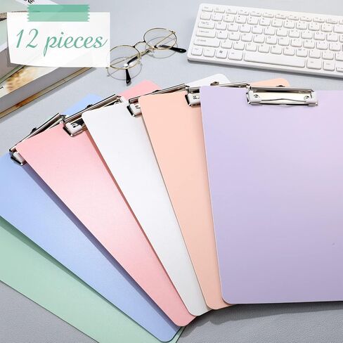 12 Pieces Plastic Clipboards Bulk Cute Assorted Color Multi Pack Clipboard A4 Letter Size Clip Board with Low Profile Clip for Paper Office School Classroom Teacher Kids Supplies, 12.32 x 8.9 Inch in Saudi Arabia