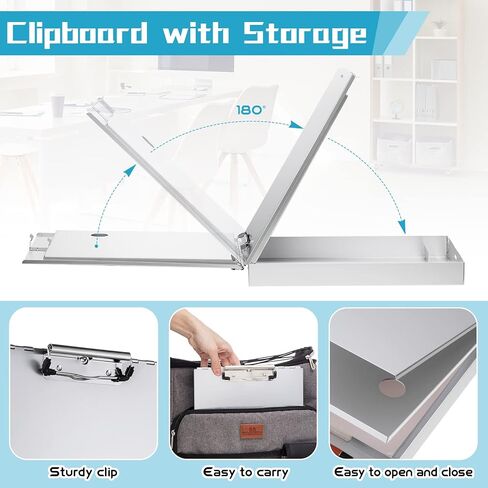 PerKoop Aluminum Clipboard with Storage Folder Form Holder Clipboard Metal Clip Board 14x9.3x2.2" Letter Size Clipboard Binder for Nurses Medical Personnel Business Office Stationery Items (4) in Saudi Arabia
