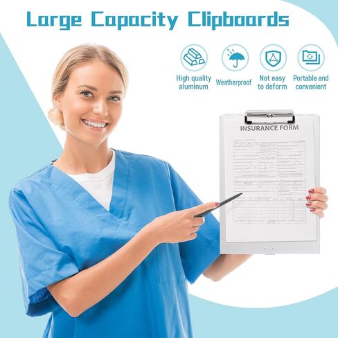 PerKoop Aluminum Clipboard with Storage Folder Form Holder Clipboard Metal Clip Board 14x9.3x2.2" Letter Size Clipboard Binder for Nurses Medical Personnel Business Office Stationery Items (4) in Saudi Arabia