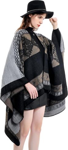 ESLCLO Shawl Wraps for Women Ponchos and Wraps Blanket Shawl Cardigan Sweater Winter Open Front Poncho Cape in Saudi Arabia