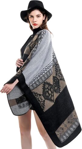 ESLCLO Shawl Wraps for Women Ponchos and Wraps Blanket Shawl Cardigan Sweater Winter Open Front Poncho Cape in Saudi Arabia