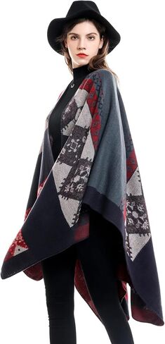 ESLCLO Shawl Wraps for Women Ponchos and Wraps Blanket Shawl Cardigan Sweater Winter Open Front Poncho Cape in Saudi Arabia