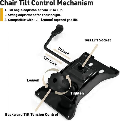 أجزاء بديلة لآلية التحكم في إمالة كرسي المكتب شديدة التحمل 500 رطل، قاعدة رفع دوارة لكرسي المكتب، ارتفاع الكرسي قابل للتعديل وزاوية الميل، أسود. in Kuwait