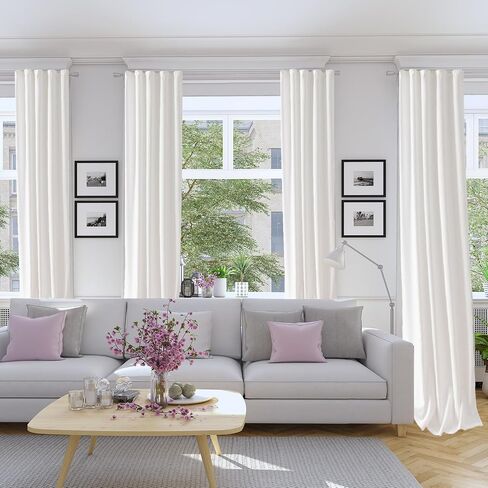 AZRMT White Curtain - 2 Panels Faux Linen Drapes for Living Room - Room Darkening, Tab Back and Rod Pocket - 52x63 Inches in Saudi Arabia
