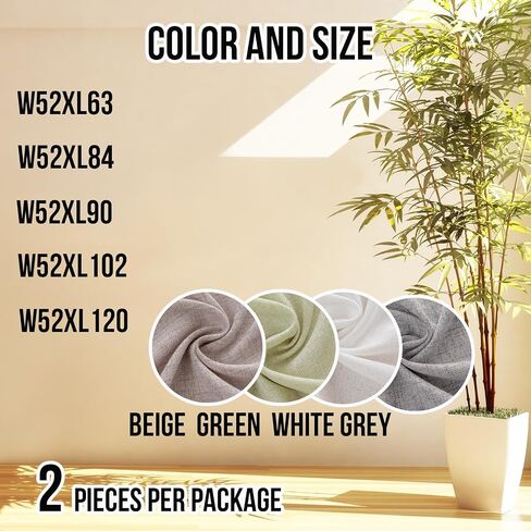 AZRMT White Curtain - 2 Panels Faux Linen Drapes for Living Room - Room Darkening, Tab Back and Rod Pocket - 52x63 Inches in Saudi Arabia