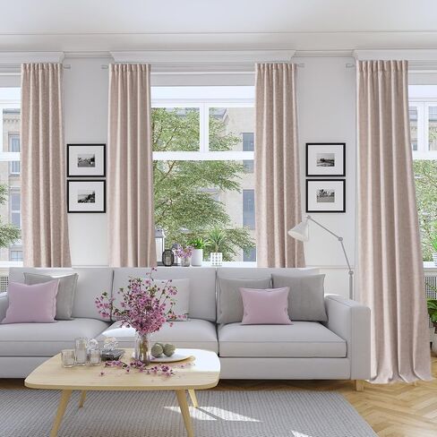 AZRMT White Curtain - 2 Panels Faux Linen Drapes for Living Room - Room Darkening, Tab Back and Rod Pocket - 52x63 Inches in Saudi Arabia