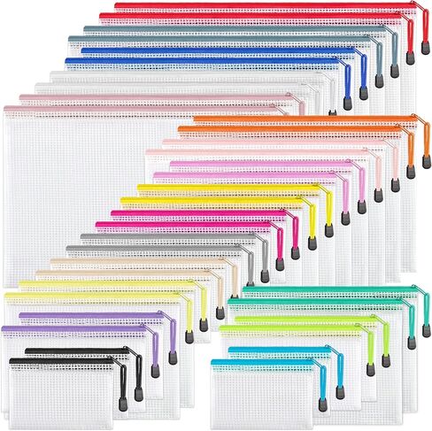 JARLINK 36 حزمة من 18 لونًا من الحقيبة الشبكية بسحاب، 8 أحجام، أكياس ملفات بسحاب مقاومة للماء، حقيبة مستندات، حقائب سفر متعددة الأغراض للوازم المكتبية ومستحضرات التجميل وإكسسوارات السفر in Kuwait