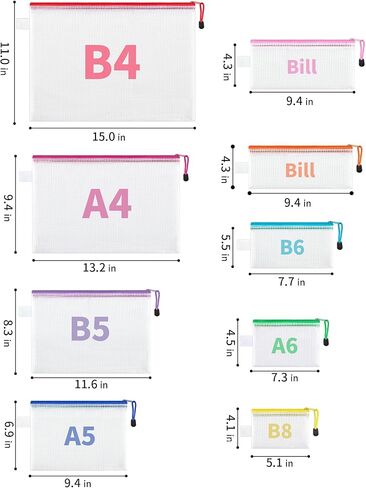 JARLINK 36 حزمة من 18 لونًا من الحقيبة الشبكية بسحاب، 8 أحجام، أكياس ملفات بسحاب مقاومة للماء، حقيبة مستندات، حقائب سفر متعددة الأغراض للوازم المكتبية ومستحضرات التجميل وإكسسوارات السفر in Kuwait