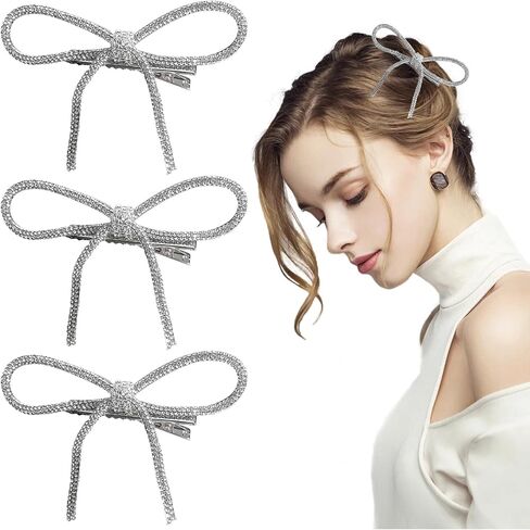 3 قطع من مشابك الشعر المصنوعة من حجر الراين دبوس شعر معدني غير قابل للانزلاق مشابك كريستال منقار البط وعقدة على شكل فيونكة للنساء والفتيات | هدايا العيد | للشعر الرقيق | مجوهرات الزفاف الشعر دبوس الشعر الزفاف in Kuwait