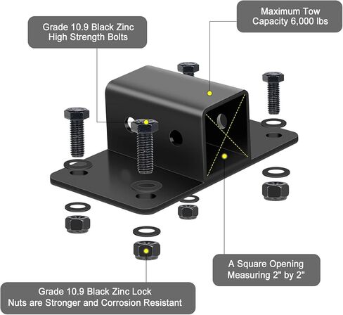 مسمار على وصلة الاستقبال لدلو الجرار 2 بوصة مع فتحة مركزية 5/8 بوصة فئة 3 أقصى قدرة سحب 6000 رطل تعمل بشكل جيد لدلو الجرار، RV، UTV، الشاحنة، أسود in Kuwait