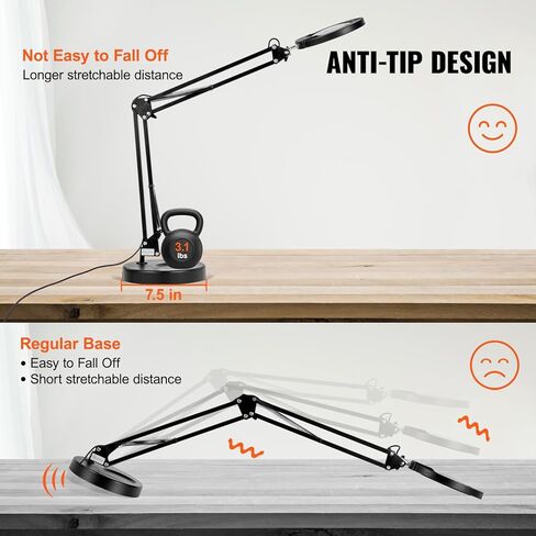 VEVOR 5X Magnifying Glass with Light and Stand, 【Upgraded】 5 Color Modes Stepless Dimmable, 4.3" Glass Lens Magnifier Desk lamp, 2-in-1 Magnifying Light and Stand for Crafts, Reading, Close Work in Saudi Arabia