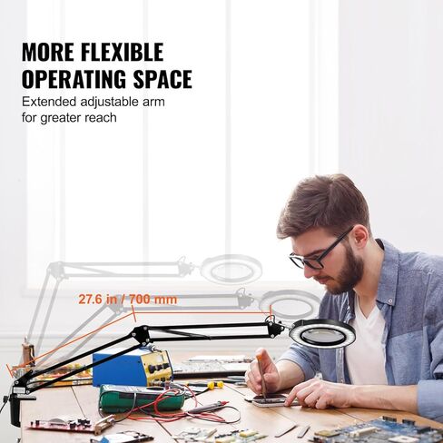 VEVOR 5X Magnifying Glass with Light and Stand, 【Upgraded】 5 Color Modes Stepless Dimmable, 4.3" Glass Lens Magnifier Desk lamp, 2-in-1 Magnifying Light and Stand for Crafts, Reading, Close Work in Saudi Arabia