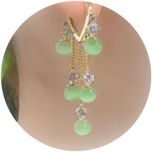 Jade Earrings Green Earrings for Women Jade Tassel Earrings Crystal Huggie Hoop Earrings Jade Jewelry for Women in Saudi Arabia