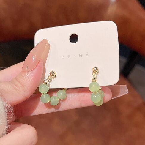 Jade Earrings Green Earrings for Women Jade Tassel Earrings Crystal Huggie Hoop Earrings Jade Jewelry for Women in Saudi Arabia