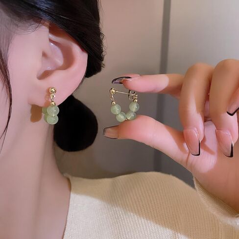 Jade Earrings Green Earrings for Women Jade Tassel Earrings Crystal Huggie Hoop Earrings Jade Jewelry for Women in Saudi Arabia