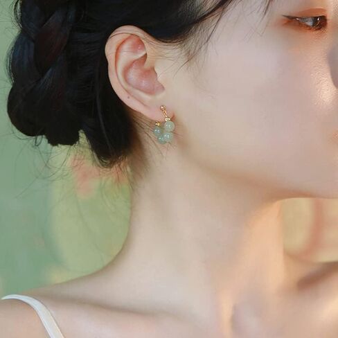 Jade Earrings Green Earrings for Women Jade Tassel Earrings Crystal Huggie Hoop Earrings Jade Jewelry for Women in Saudi Arabia