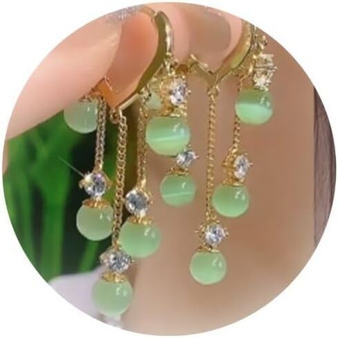 Jade Earrings Green Earrings for Women Jade Tassel Earrings Crystal Huggie Hoop Earrings Jade Jewelry for Women in Saudi Arabia