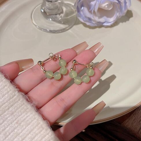 Jade Earrings Green Earrings for Women Jade Tassel Earrings Crystal Huggie Hoop Earrings Jade Jewelry for Women in Saudi Arabia