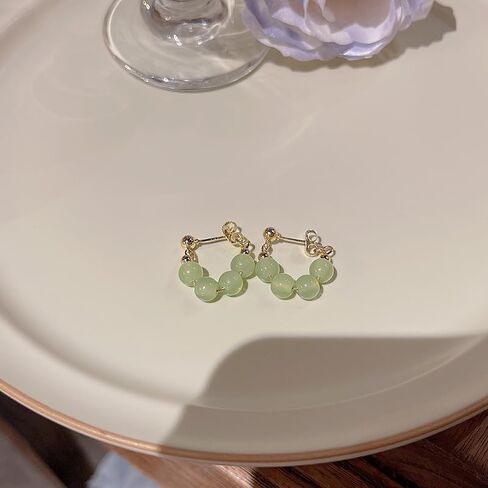 Jade Earrings Green Earrings for Women Jade Tassel Earrings Crystal Huggie Hoop Earrings Jade Jewelry for Women in Saudi Arabia