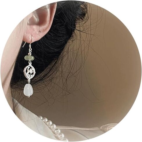 Jade Earrings Green Earrings for Women Jade Tassel Earrings Crystal Huggie Hoop Earrings Jade Jewelry for Women in Saudi Arabia