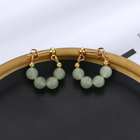 Jade Earrings Green Earrings for Women Jade Tassel Earrings Crystal Huggie Hoop Earrings Jade Jewelry for Women in Saudi Arabia