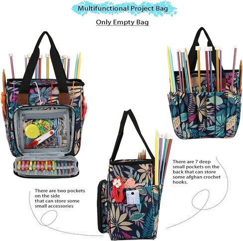 LOOEN Yarn Knitting Storage Tote-Large Capacity Crochet Organizer Portable Travel Bag with Shoulder Strap Crochet Hooks Case for Unfinished Bulk Project in Saudi Arabia