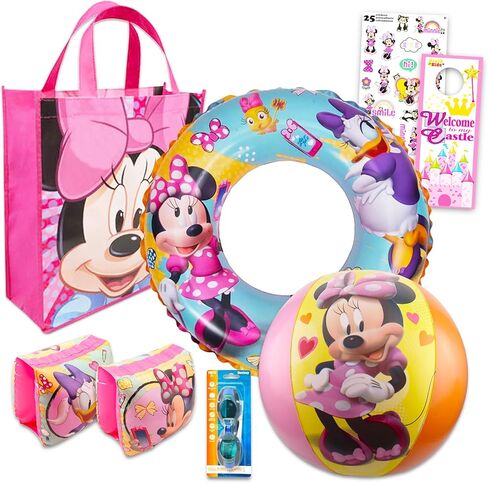 Disney Minnie Mouse Ultimate Beach Toys Set - 6 Pc Disney Pool Toys Bundle with Minnie Beach Ball, Arm Floaties, Goggles, and Tote Bag Plus More in Kuwait