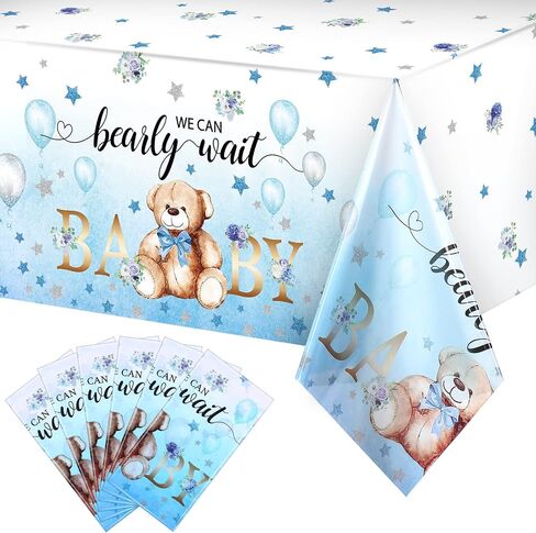 Bear Baby Shower Tablecloth Plastic Bear Table Cover We Can Bearly Wait Baby Tablecloth Bear Balloon Star Flower Table Cover for Kids Birthday Party and Baby Shower, 54 x 108 Inch (Pink,3 Pack) in Saudi Arabia