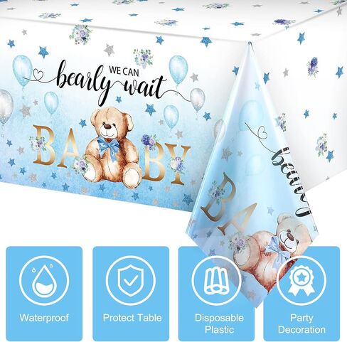 Bear Baby Shower Tablecloth Plastic Bear Table Cover We Can Bearly Wait Baby Tablecloth Bear Balloon Star Flower Table Cover for Kids Birthday Party and Baby Shower, 54 x 108 Inch (Pink,3 Pack) in Saudi Arabia