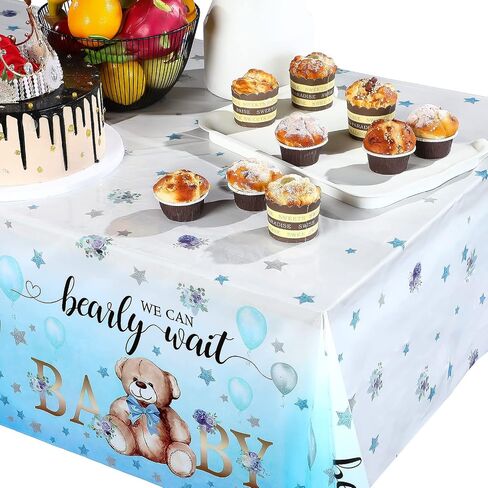 Bear Baby Shower Tablecloth Plastic Bear Table Cover We Can Bearly Wait Baby Tablecloth Bear Balloon Star Flower Table Cover for Kids Birthday Party and Baby Shower, 54 x 108 Inch (Pink,3 Pack) in Saudi Arabia