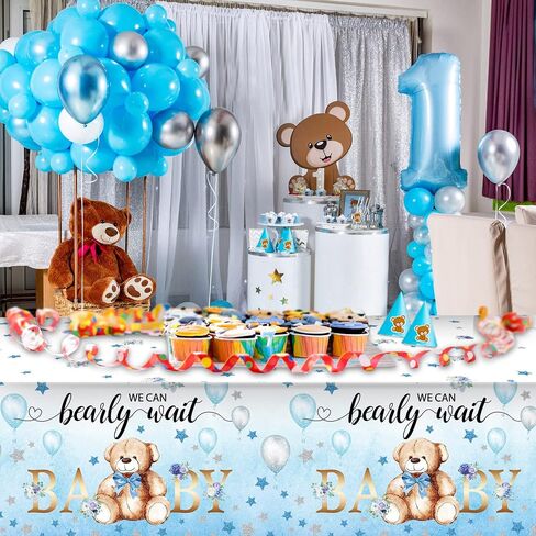 Bear Baby Shower Tablecloth Plastic Bear Table Cover We Can Bearly Wait Baby Tablecloth Bear Balloon Star Flower Table Cover for Kids Birthday Party and Baby Shower, 54 x 108 Inch (Pink,3 Pack) in Saudi Arabia