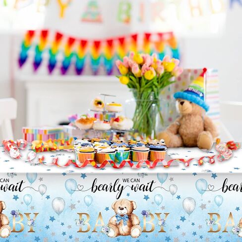 Bear Baby Shower Tablecloth Plastic Bear Table Cover We Can Bearly Wait Baby Tablecloth Bear Balloon Star Flower Table Cover for Kids Birthday Party and Baby Shower, 54 x 108 Inch (Pink,3 Pack) in Saudi Arabia