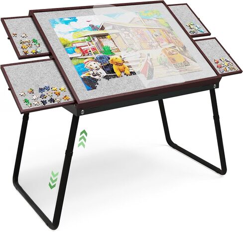 RAGOZONERY Jigsaw Puzzle Table 1500pcs,18-28in Height Adjustable and Five Up Angles Puzzle Tables with Drawers,Jigsaw Puzzle Board with Cover,Puzzle Tables for Adults in Saudi Arabia
