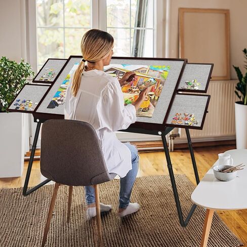 RAGOZONERY Jigsaw Puzzle Table 1500pcs,18-28in Height Adjustable and Five Up Angles Puzzle Tables with Drawers,Jigsaw Puzzle Board with Cover,Puzzle Tables for Adults in Saudi Arabia
