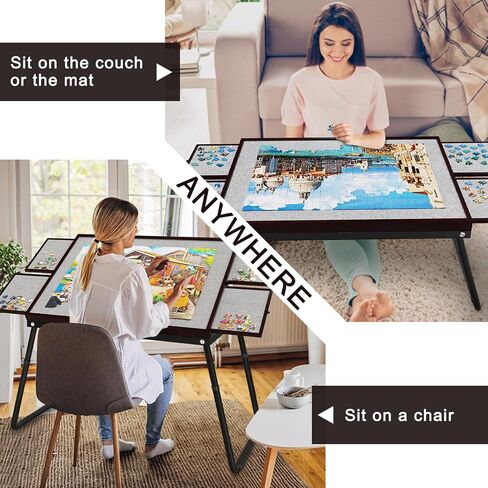 RAGOZONERY Jigsaw Puzzle Table 1500pcs,18-28in Height Adjustable and Five Up Angles Puzzle Tables with Drawers,Jigsaw Puzzle Board with Cover,Puzzle Tables for Adults in Saudi Arabia