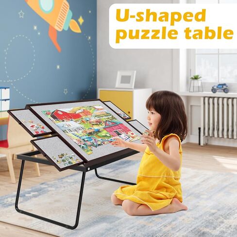 RAGOZONERY Jigsaw Puzzle Table 1500pcs,18-28in Height Adjustable and Five Up Angles Puzzle Tables with Drawers,Jigsaw Puzzle Board with Cover,Puzzle Tables for Adults in Saudi Arabia