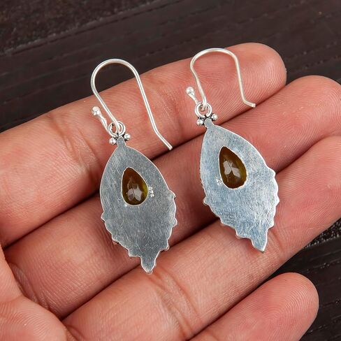 Vintage Glamour Exquisite Gemstone Oxidised Earrings Handmade in 925 Sterling Silver (Green Peridot) in Saudi Arabia