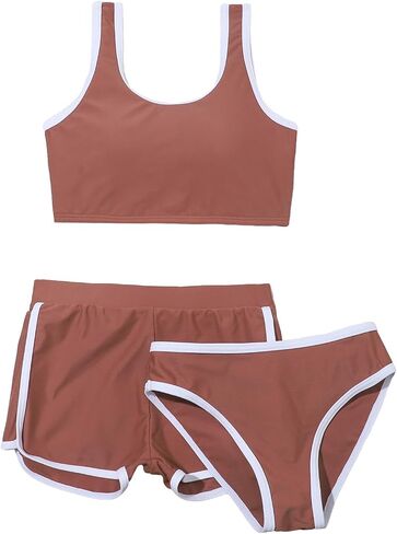 Milumia Girl's 3 Pieces Swimsuits Sport Contrast Binding Bathing Suits with Swim Shorts in Saudi Arabia