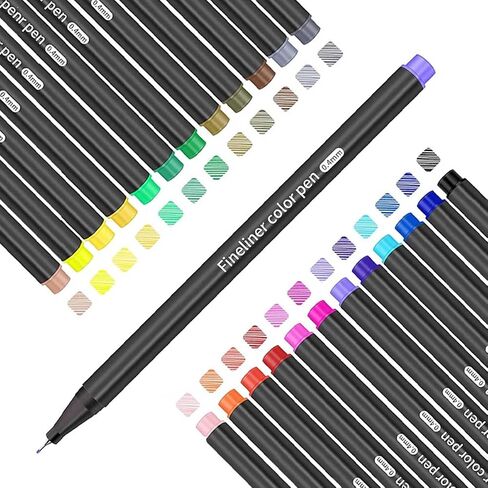 Fineliner Pens, Set of 24 Fineliners, 0.4 mm Tips Fine Point Markers, Assorted Art Pens, Water-Based Fine Tip Markers for Drawing, Sketching, Journaling and Calligraphy. in Saudi Arabia