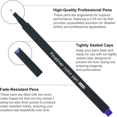Fineliner Pens, Set of 24 Fineliners, 0.4 mm Tips Fine Point Markers, Assorted Art Pens, Water-Based Fine Tip Markers for Drawing, Sketching, Journaling and Calligraphy. in Saudi Arabia