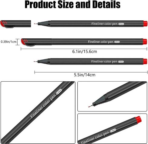 Fineliner Pens, Set of 24 Fineliners, 0.4 mm Tips Fine Point Markers, Assorted Art Pens, Water-Based Fine Tip Markers for Drawing, Sketching, Journaling and Calligraphy. in Saudi Arabia