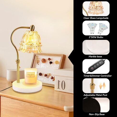 LANLONG Candle Warmer Lamp for Jar Candles, Adjustable Candle Warmer Lamp with Timer & Dimmer, Glass Scented Candles Warmer Black with 2 Bulbs, Electric Candle Warmer Lamp for Bedroom Home Decor in Saudi Arabia
