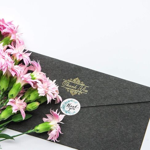 Thank You Stickers Roll - 1.5 inch Blue Thank You Stickers Exquisite Greenery Turquoise Pattern roll, 500 Stickers per Roll, Thank You Stickers for Business Gift Bags Envelopes Journal Stickers in Kuwait