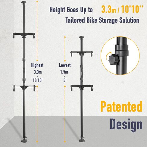 BIKEHAND Floor to Ceiling 2 Bike Storage Stand - Dual Hanger Gravity Hook Parking Rack Pole Stand for Storing Bicycles in Garages or Apartments - Height up to 10'10" in Saudi Arabia