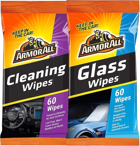 Armor All Wipes in a Pouch - Car Interior Cleaner: Ultimate Car Wipes and Interior Care Products (2 Packs Combo Kit, Cleaning and Glass Wipes) in Saudi Arabia