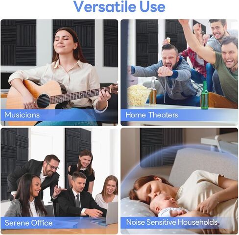 24 حزمة من الألواح الإسفنجية المقاومة للصوت للجدران ذاتية اللصق، 2 بوصة × 12 بوصة × 12 بوصة من الألواح الصوتية عالية الكثافة، لوحات حائط عازلة للصوت سريعة التوسع مقاومة للحريق، عازلة للصوت لغرفة نوم استوديو تسجيل الموسيقى (أسود) in Kuwait